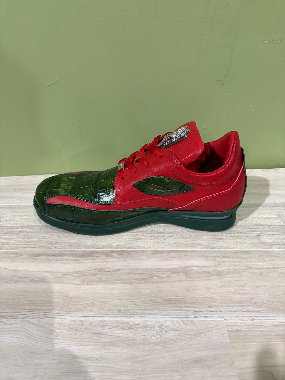 Thumbnail: Fennix Italy shoes casual sneakers alligator/leather calf green/red oxford