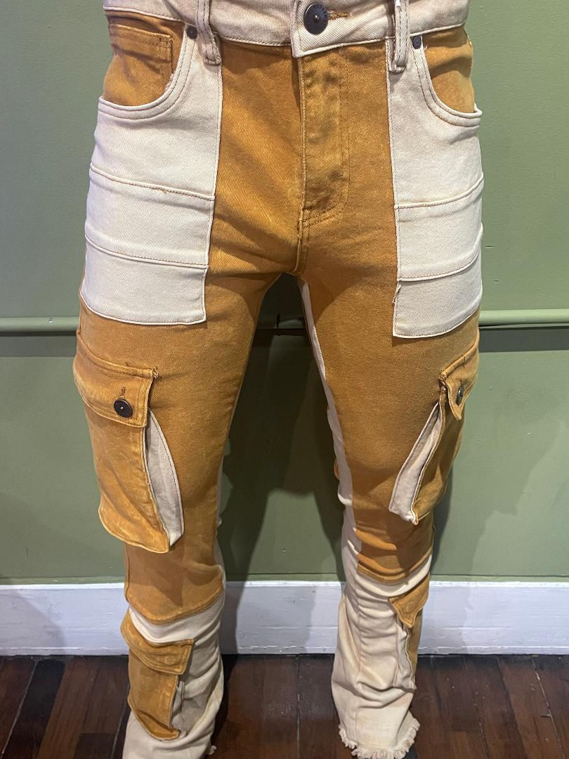Thumbnail: B&M jeans cargo timber stack flare fit stretchy around pockets premium