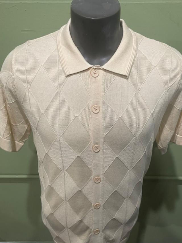Thumbnail: Lavane shirt button front gold knitted strechy regular fit