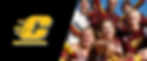 The Central Michigan logo with an image of fans in a stand