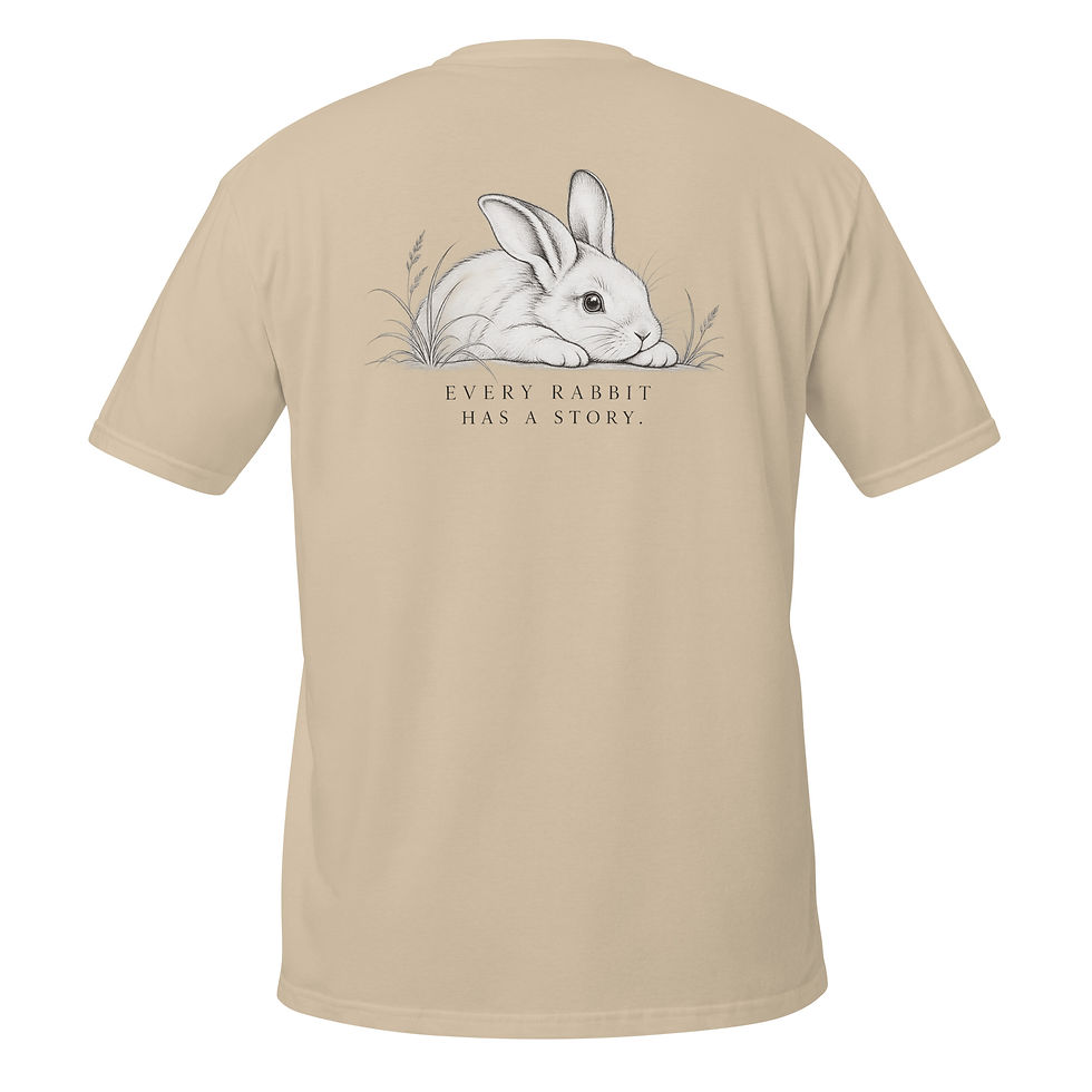 Every Rabbit Has a Story – Unisex T-paita – hiekanvärinen, takaa