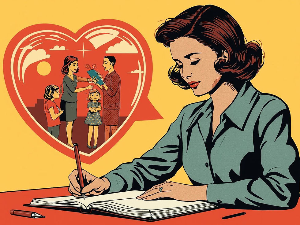 Person with a transparent heart with family members in the heart. Person taking care of th