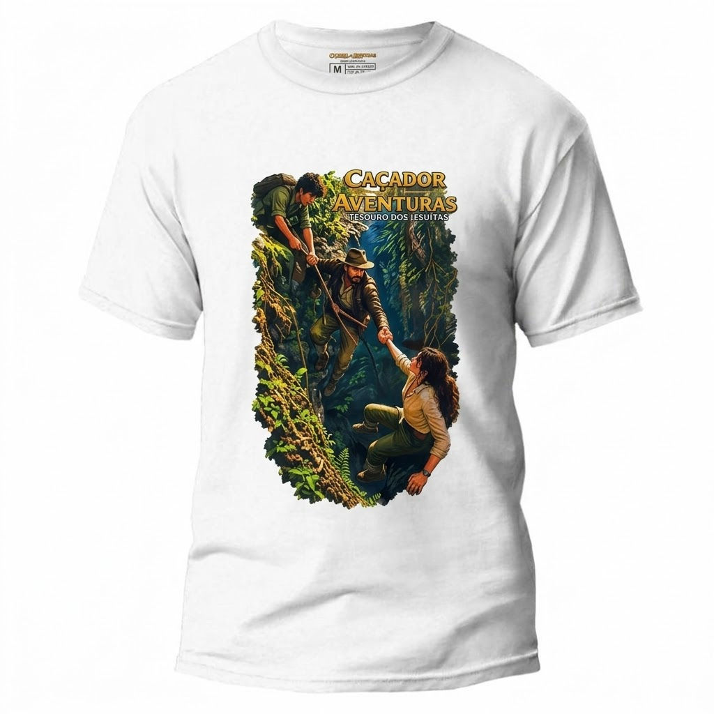Camiseta Caçador de Aventuras, branca estampa abismo