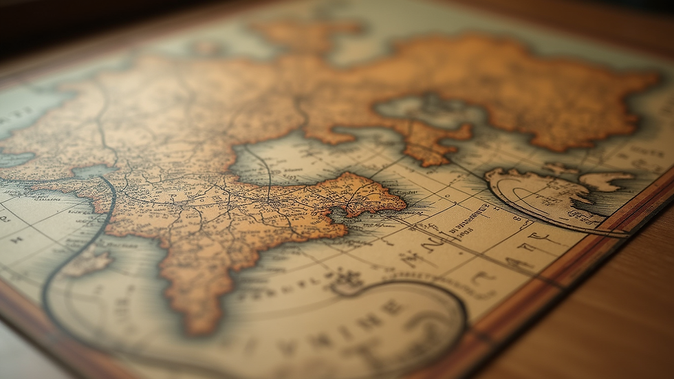 Close-up view of an ancient map with intricate details