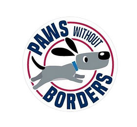 Paws Without Borders Logo: A cartton dog leaping over a circle.