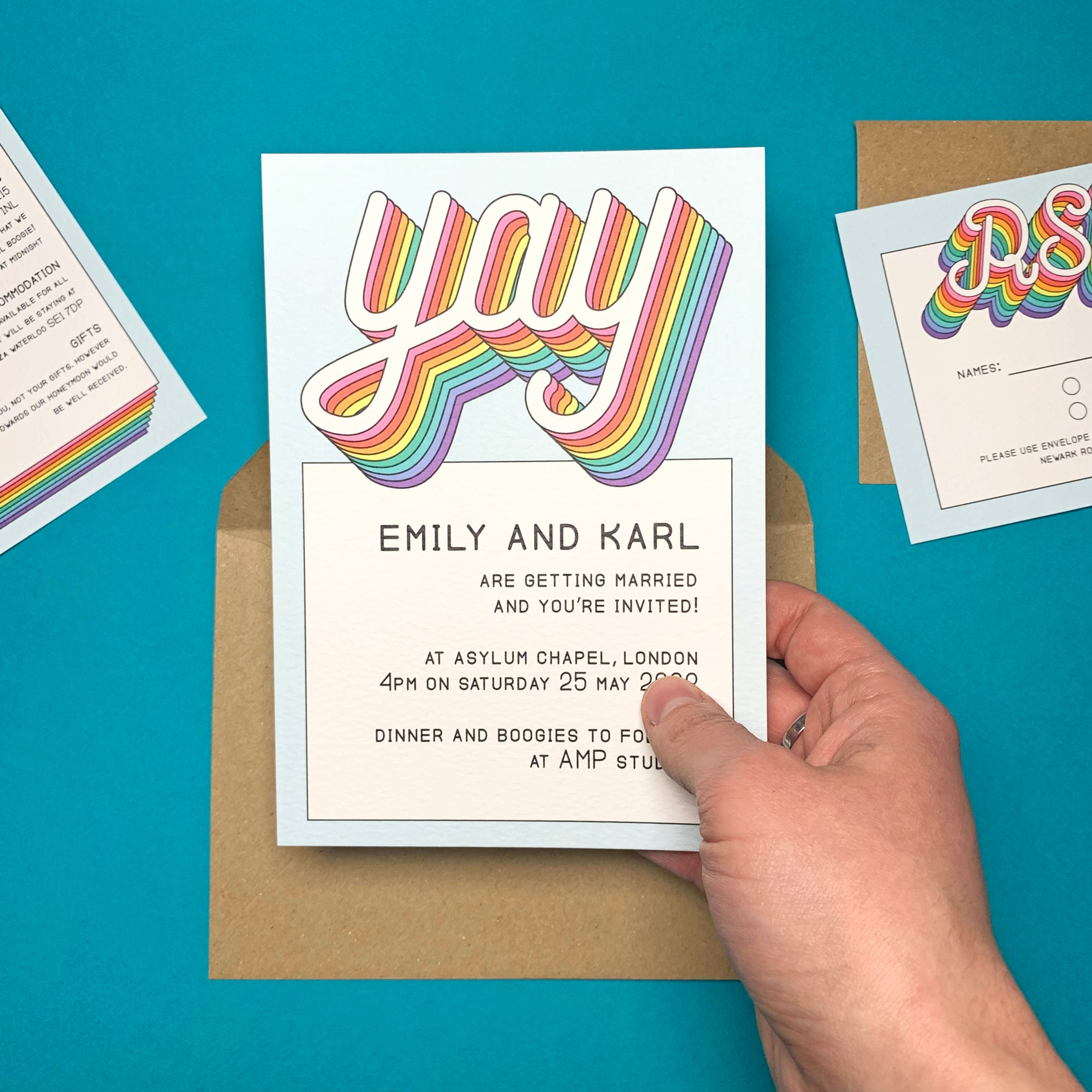 Modern Rainbow Wedding Invitation Set | Personalised | Bright + Quirky
