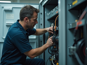 Close-up view of a technician repairing a refrigerator compressor