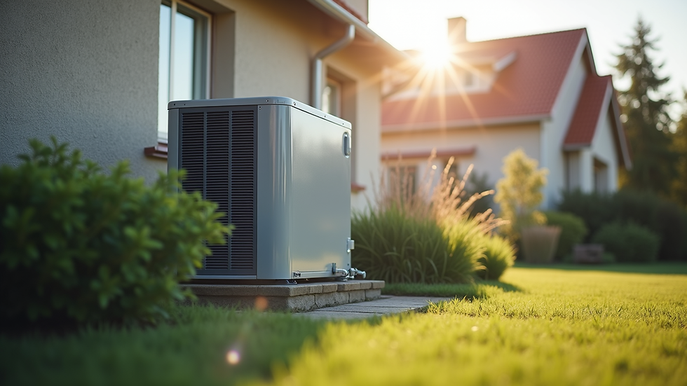Eye-level view of a modern HVAC unit installed outside a residential home