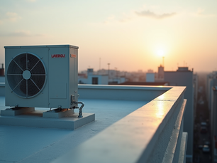Eye-level view of HVAC unit installed on a residential rooftop