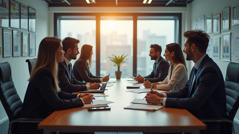 High angle view of a conference room with business professionals discussing service strategies