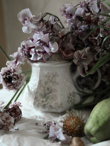 Lavender sweet pea teapot flower art
