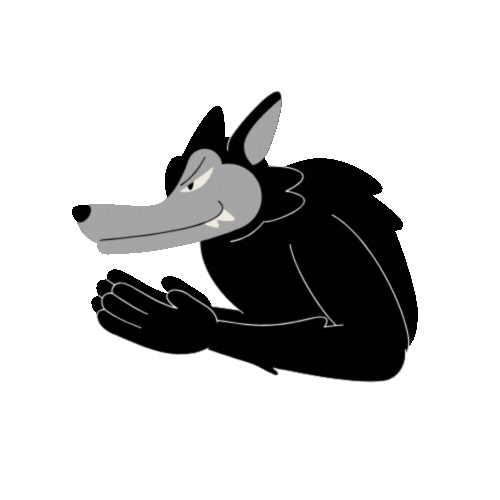 Gif animé représentant un loup noir se frottant les mains avec une expression malicieuse