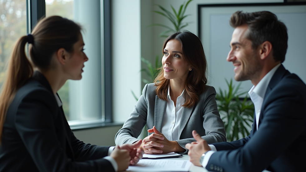 Close-up view of a consultant discussing IT solutions with a business team