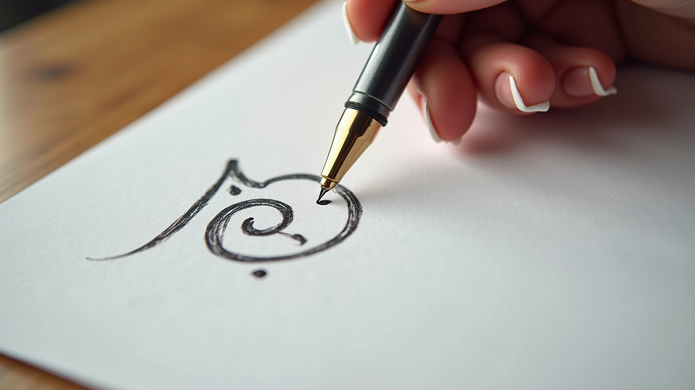 Close-up view of Reiki symbols drawn on paper with a pen