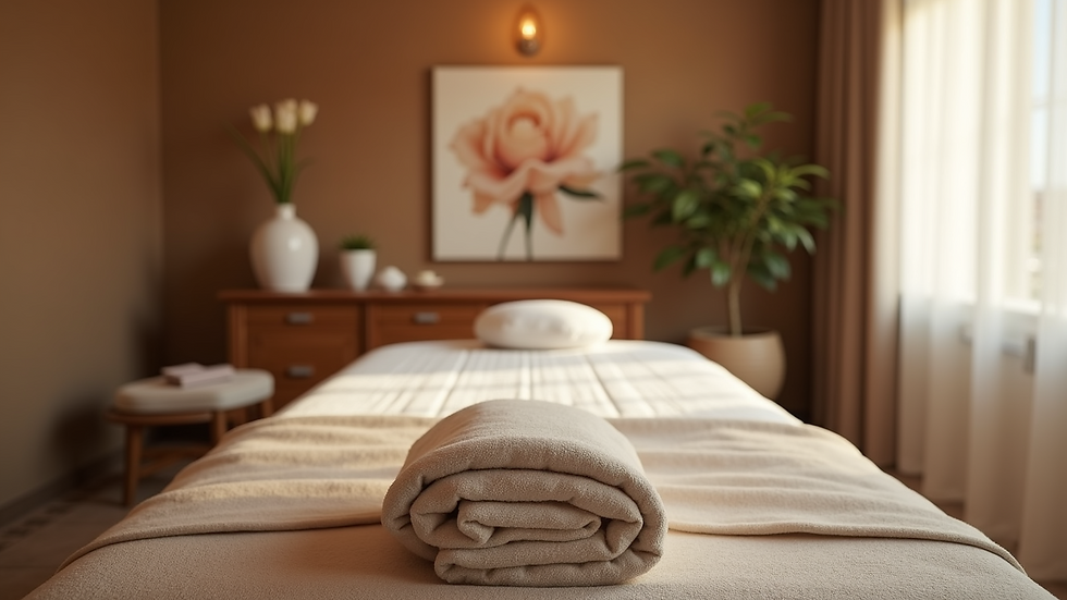 Eye-level view of massage room with a massage table and calming decor
