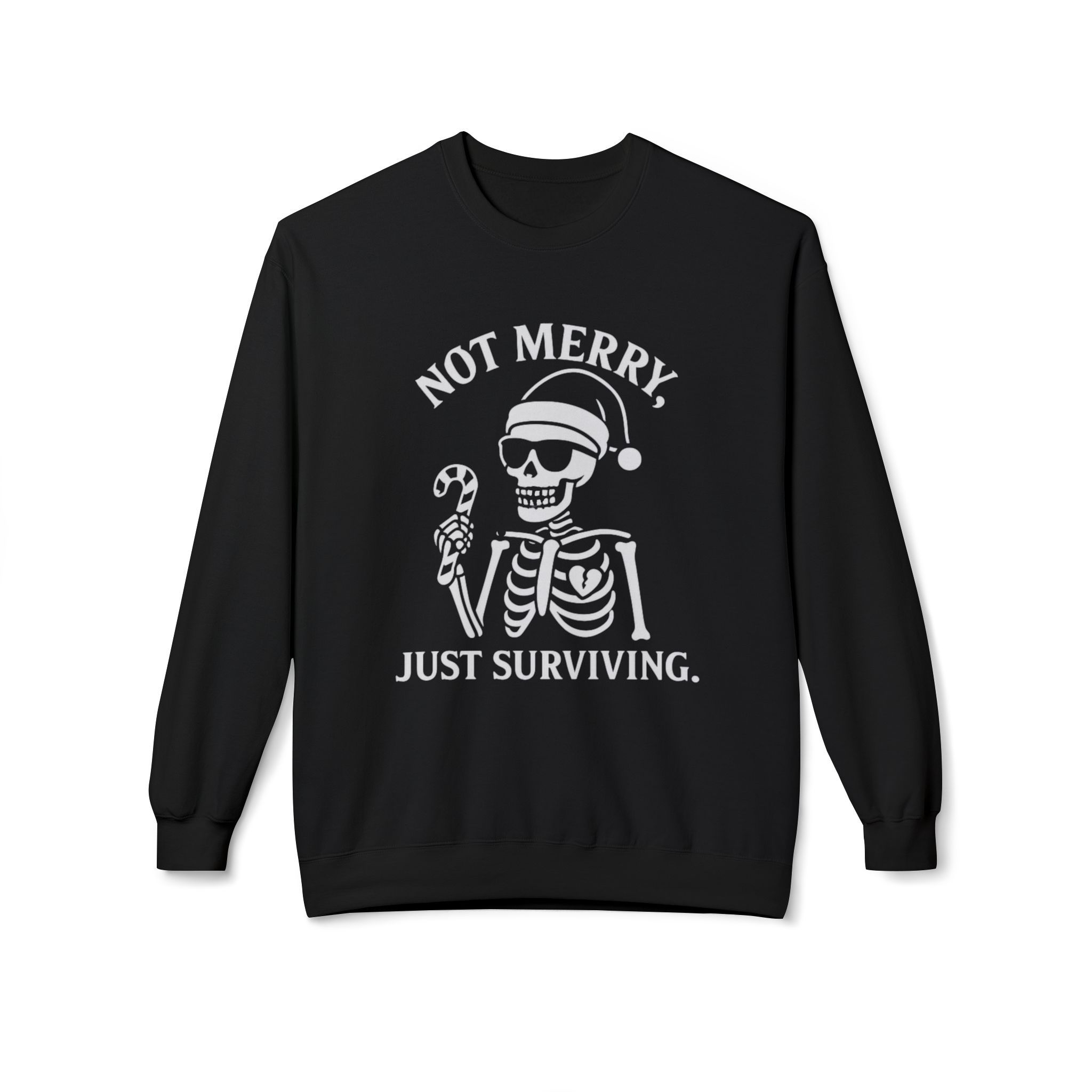 Not Merry, Just Surviving Crewneck Sweatshirt  Funny Holiday Skeleton Sweatshirt