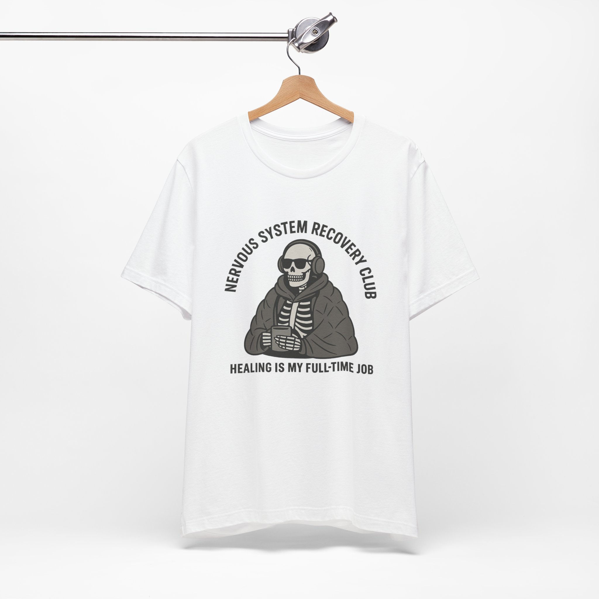 NERVOUS SYSTEM RECOVERY CLUB  – Unisex White Skeleton Graphic Tee 