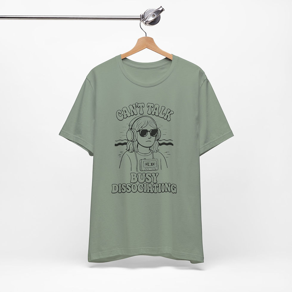 Thumbnail: CAN'T TALK, BUSY DISSOCIATING– Unisex Retro Graphic T-Shirt