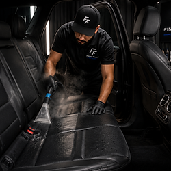 Professional steam cleaning leather car seats at Final Finish