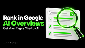 Black cover with the headline How to Rank in Google AI Overviews in white and neon green and a glowing 3D icon
