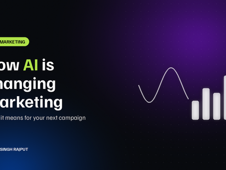 How AI is changing marketing – blog cover by Pratik Singh Rajput: a wave turning into rising bars