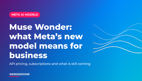 Websidezone blog cover in purple, blue and teal with the headline Muse Wonder: what Meta's new model means for business