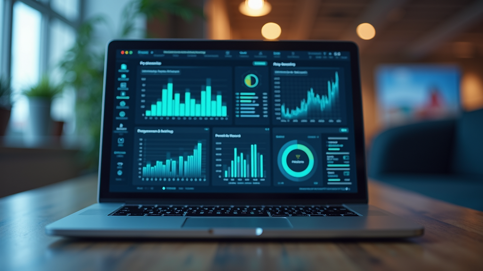 Eye-level view of a laptop screen showing AI analytics dashboard