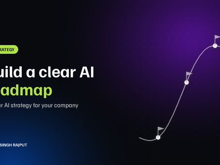 Build a clear AI roadmap – blog cover by Pratik Singh Rajput: a winding road with milestone flags