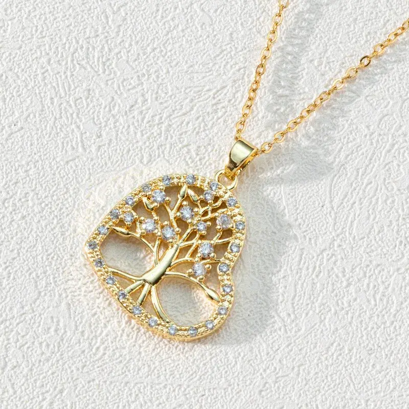 Miniatura: Crystal Tree of Life Necklace for Women – Gold-Tone Stainless Steel Chain
