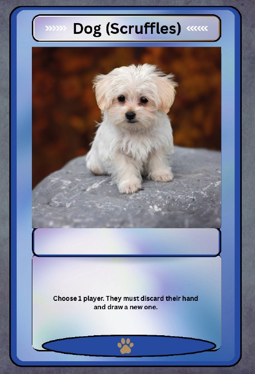 Dog action card featuring Scruffles.