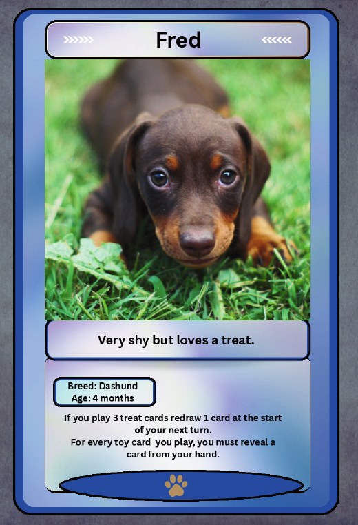 Fred card: a dachshund puppy, four months old.