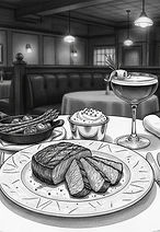 steakhhouse dishes but make it fancy with cocktail in greyscale.jpg