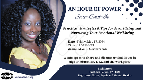 Join ABWHE for our upcoming "Hour of Power" event, featuring keynote speaker Lusharn Colvin. 
Don't miss out - register now at https://lnkd.in/gg-27dbE.