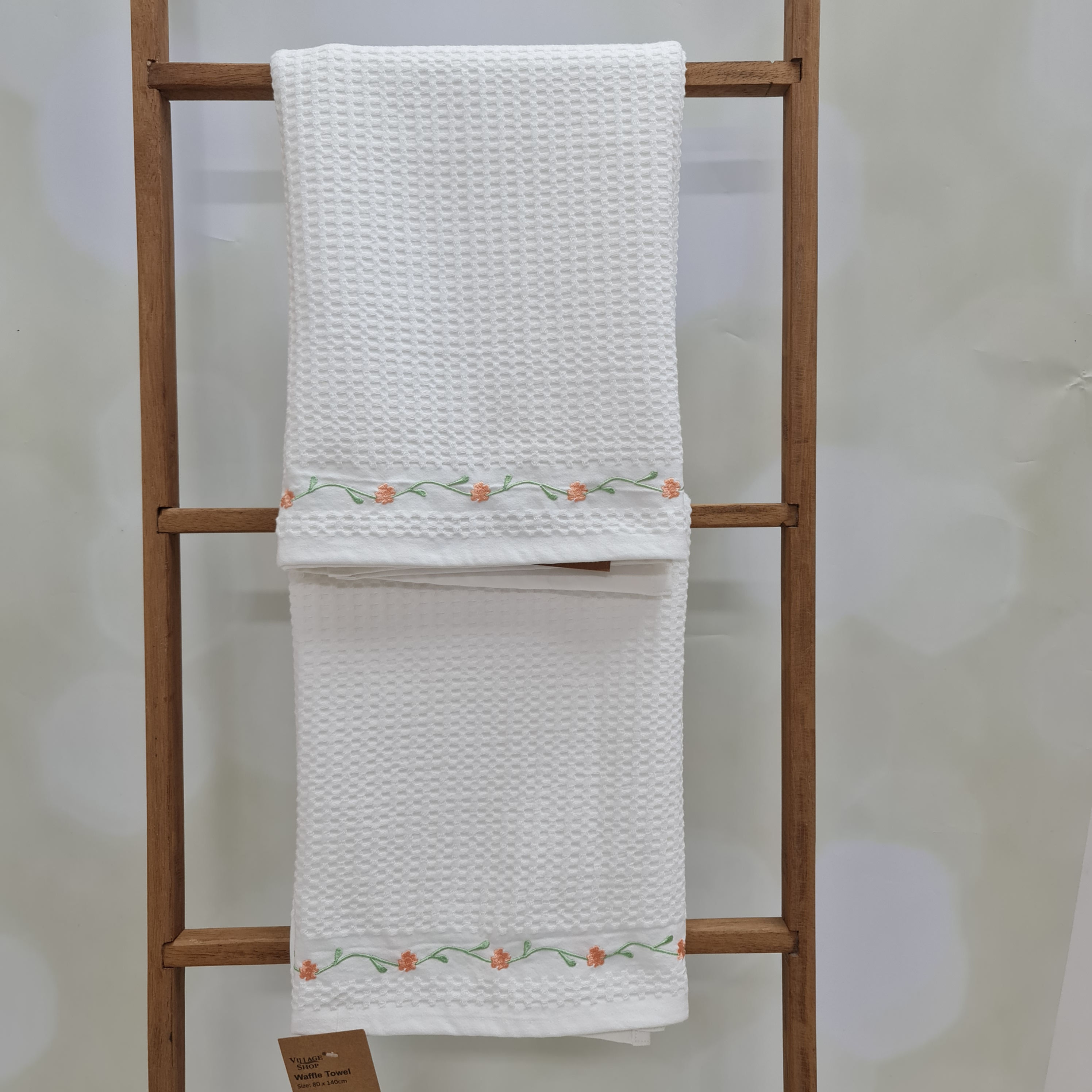 Waffle Bath Towels Embroidered -Wild Flower - Set of 2