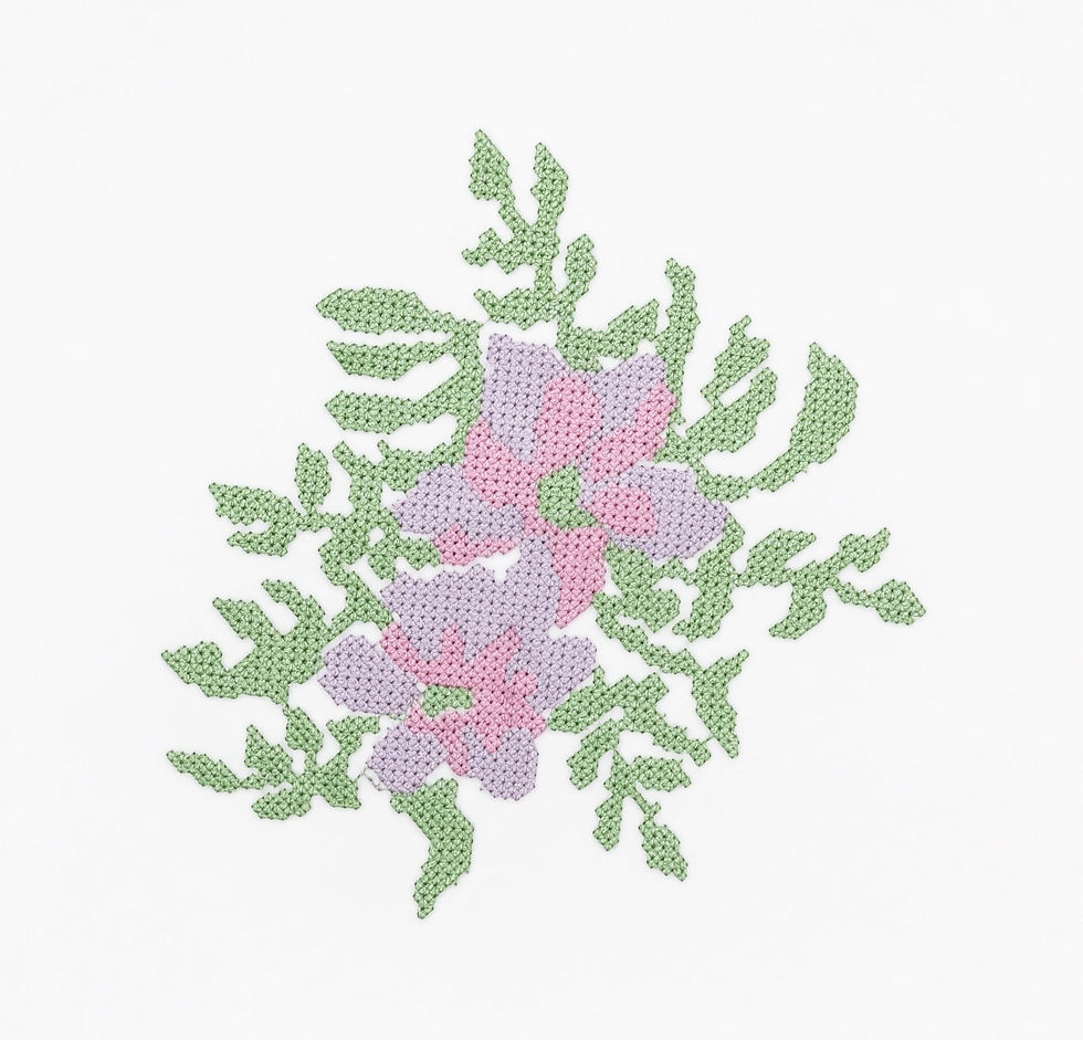 Embroidered cross stitched bed Sheets pink lilac