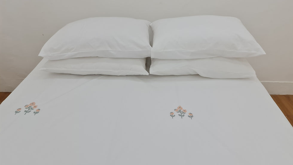 Thumbnail: Cross stitched Embroidered bed Sheets, White Bed Sheets, Cotton Bed Sheets