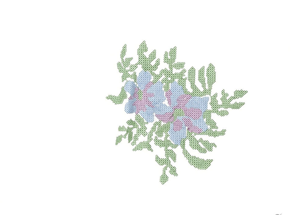 Embroidered cross stitched bed Sheets blue lavender