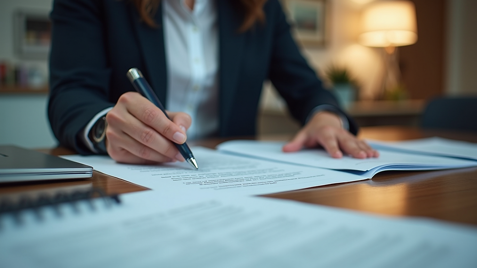 Eye-level view of a recruiter reviewing resumes at a desk