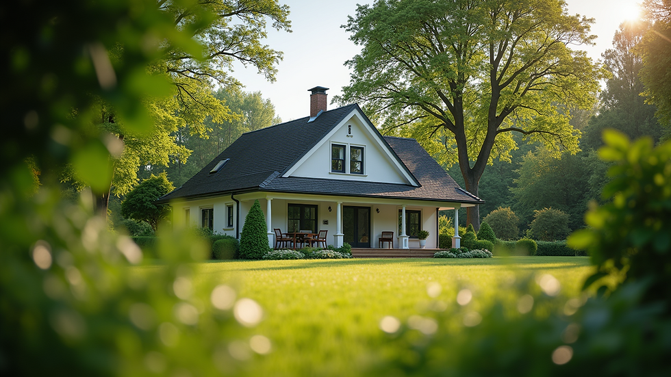 Eye-level view of a residential rental property surrounded by greenery