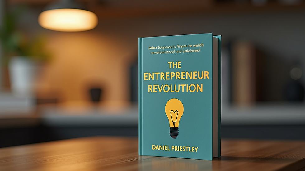 Close-up view of a motivational book cover featuring "The Entrepreneur Revolution" by Daniel Priestley