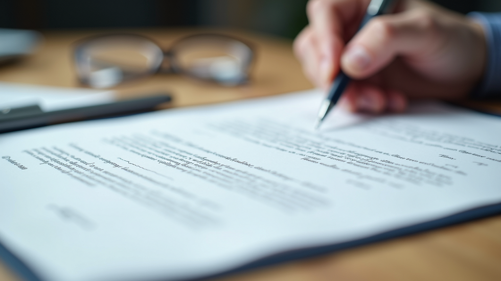 Close-up view of a contract document showing a signature line