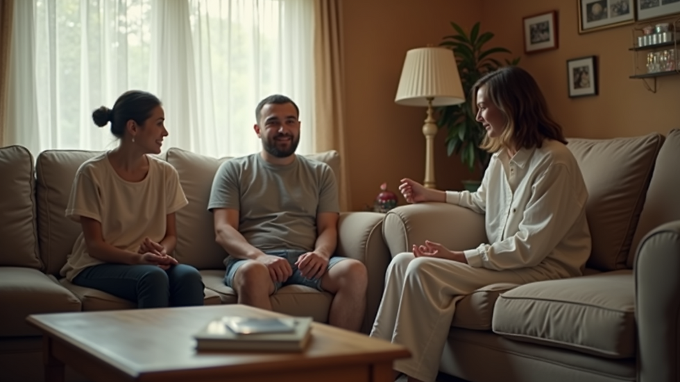 Eye-level view of a family gathering in a cozy living room