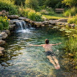 Swimmer in the tranquil pond