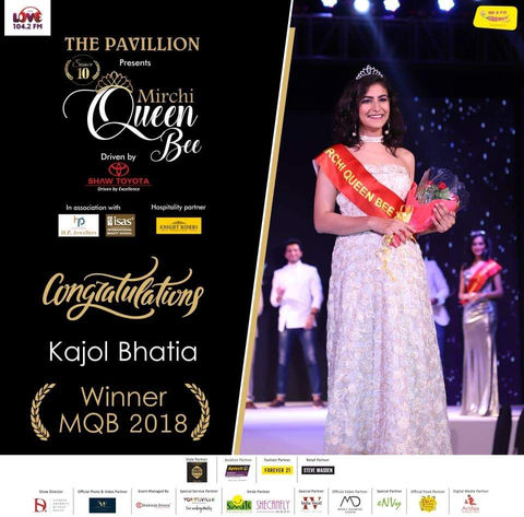 Promotional image of Mirchi Queen Bee 2018 Winner that includes sponsors' imagery.
