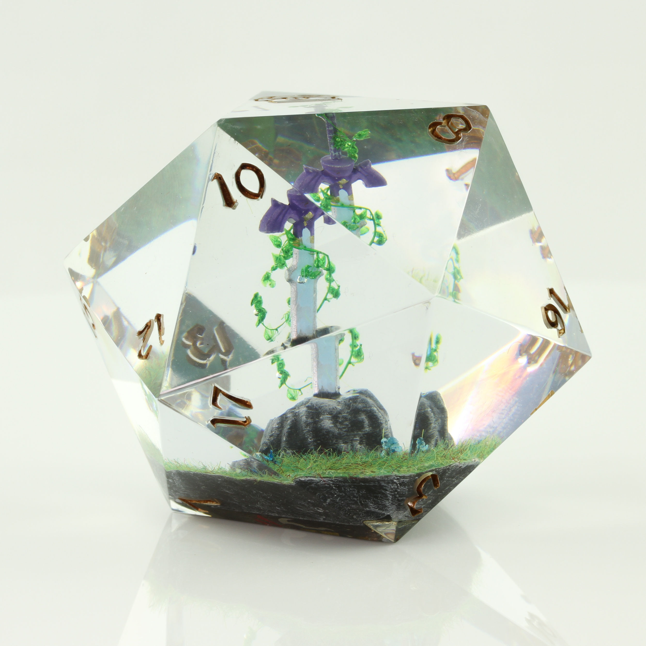 D20 de 60mm avec figurine - "Zelda-Epée de Link"