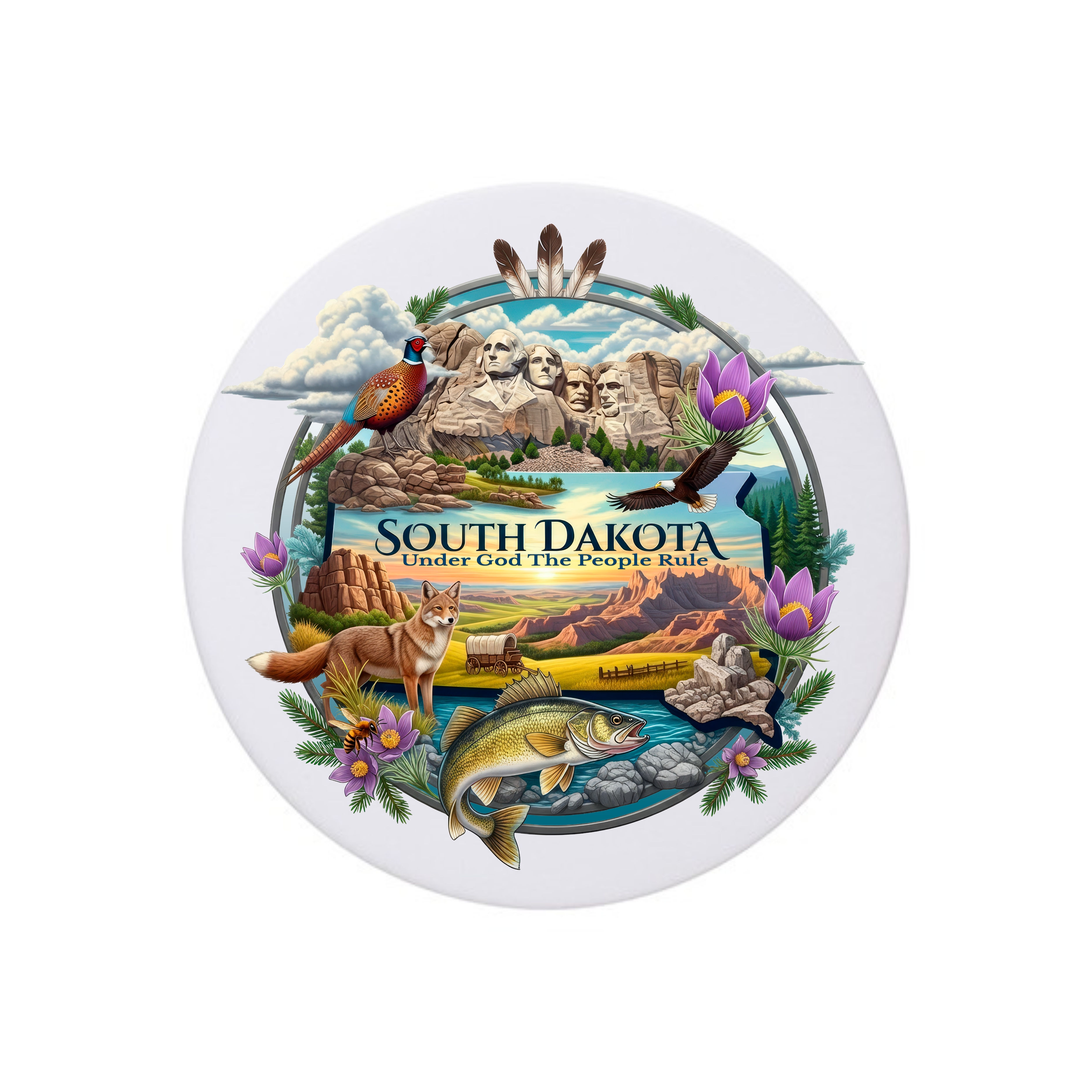 South Dakota Emblem Ceramic Coaster Set