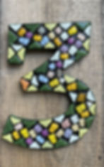 Mosaic House Number Three in Green, Yellow and White