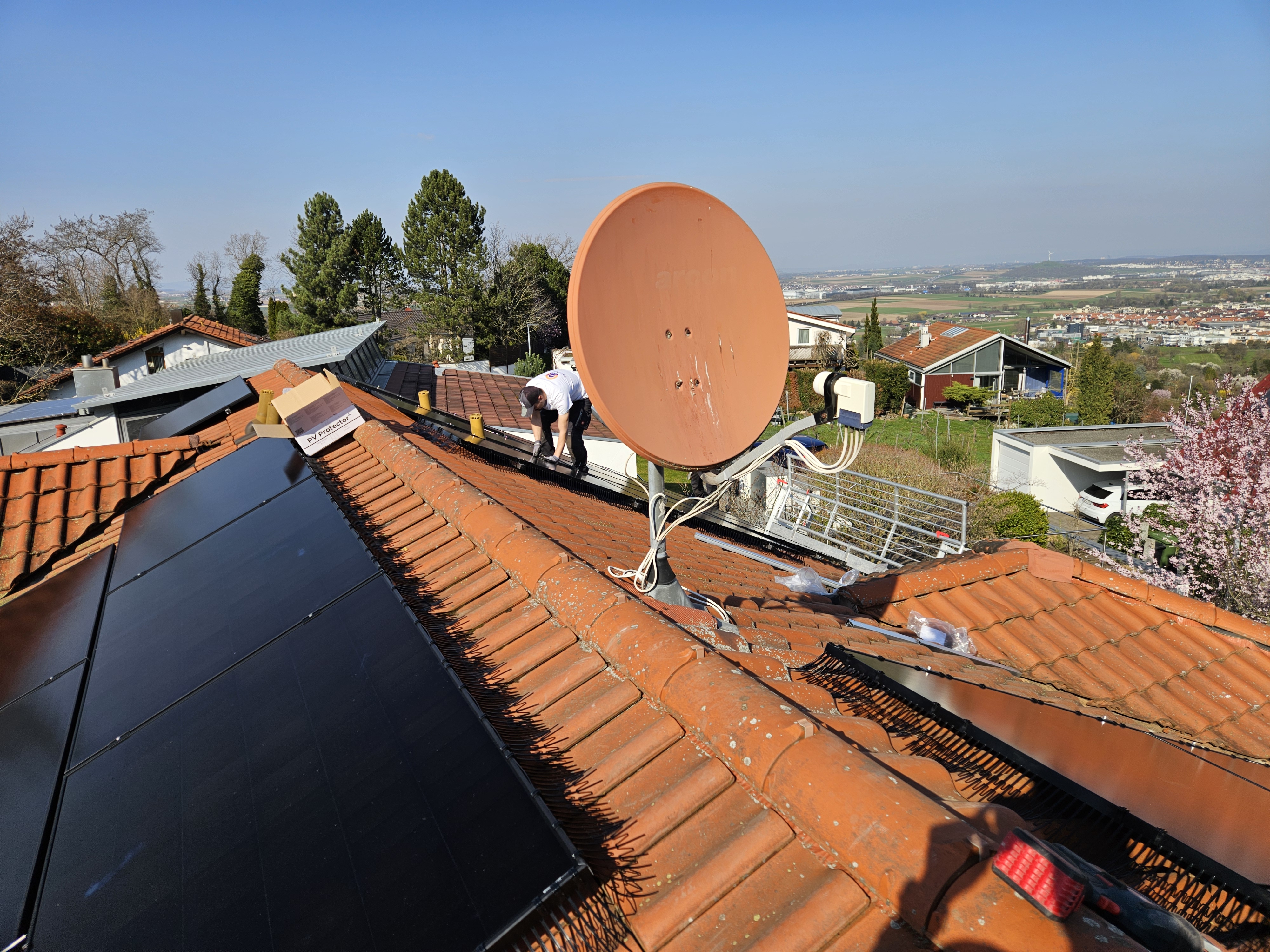 Professional bird protection system installed on solar panels