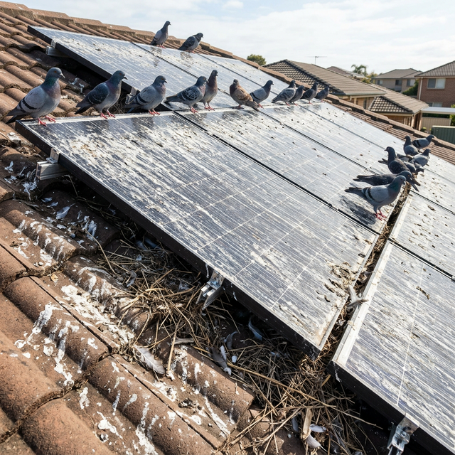 Professional bird protection system installed on solar panels