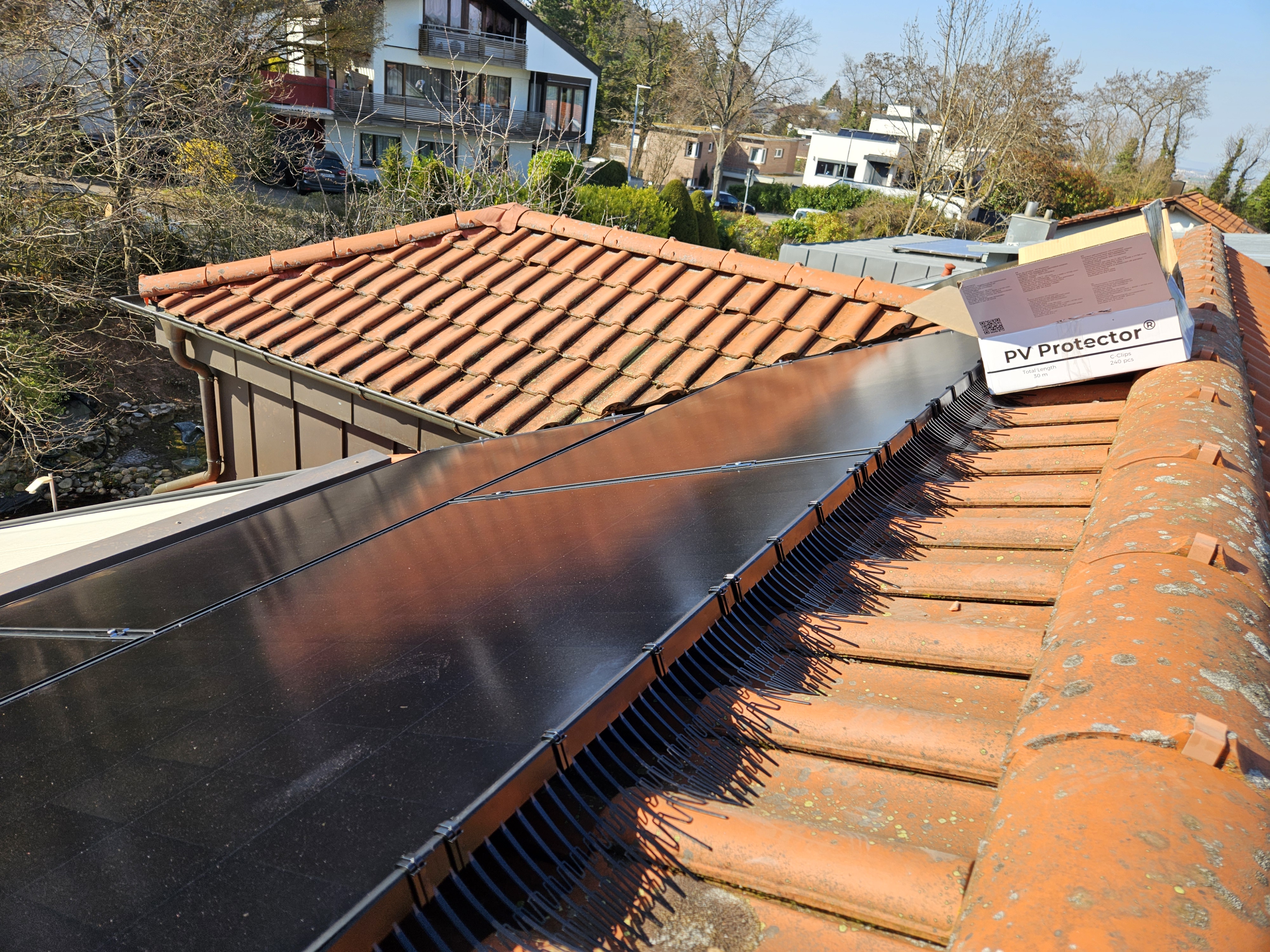 Professional bird protection system installed on solar panels